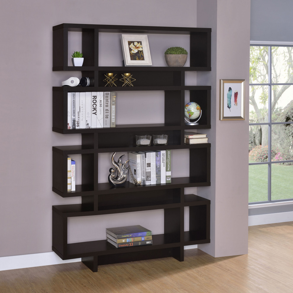 Reid 4 tier Open Back Bookcase Cappuccino   Modern   Bookcases   by Modon  Houzz