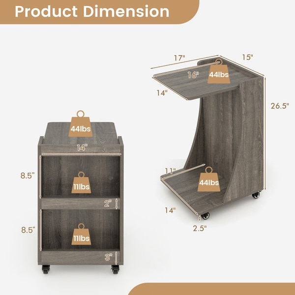 C-shaped Rolling End Side with Back Storage Shelves beside Sofa - 17