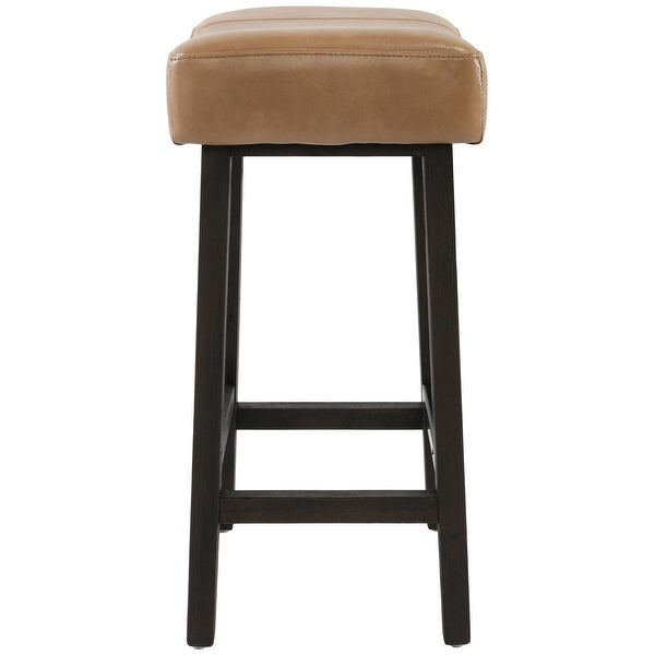 26 Inch Wooden Frame Leatherette Backless Counterstool， Beige