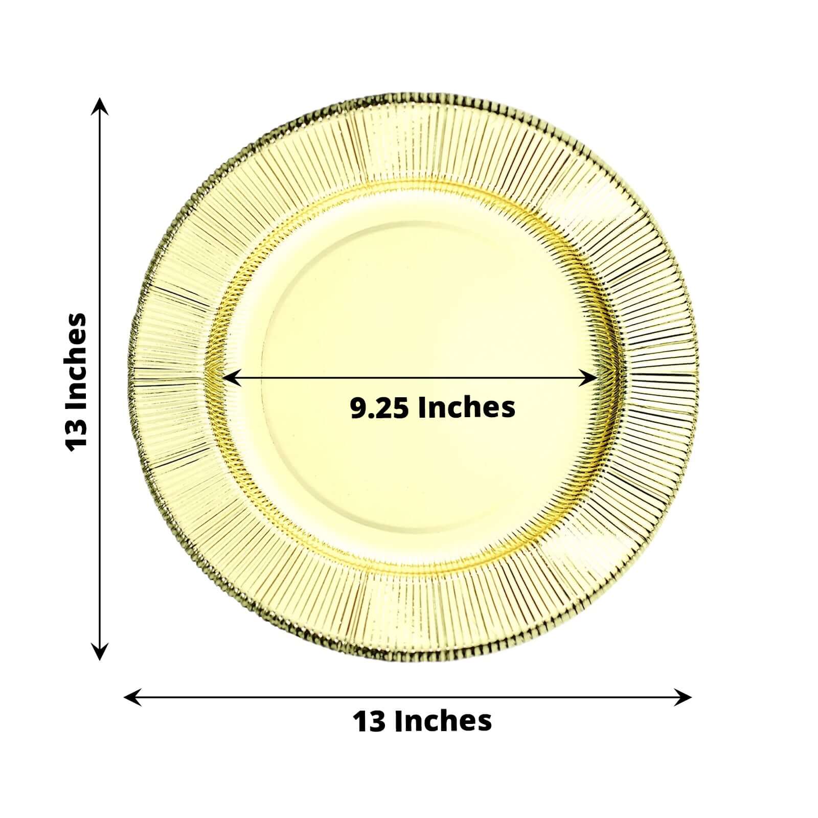 25 Pack Sunray Metallic Gold Disposable Charger Plates, Cardboard Serving Tray, Round 350 GSM 13