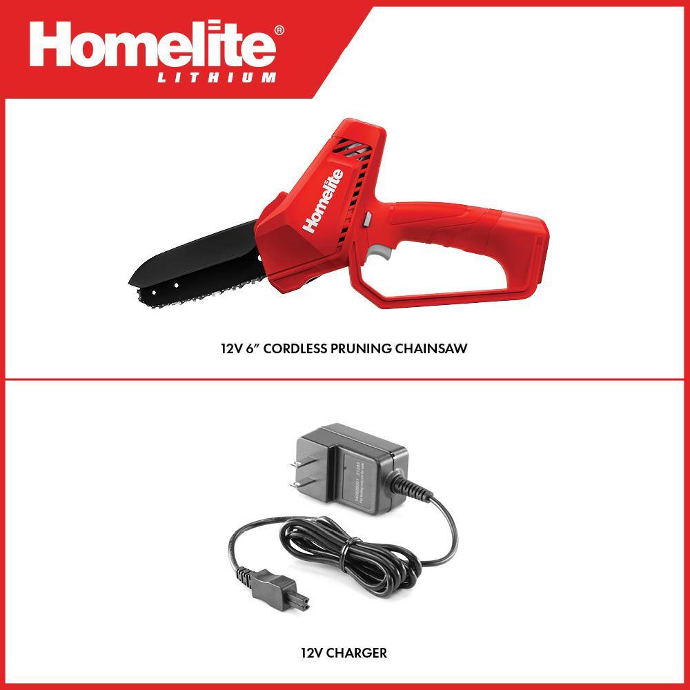 Homelite 12 V Lithium 6 in. Battery Pruning Mini Chainsaw with Internal 2.5 Ah Battery and Charger HOMCS10