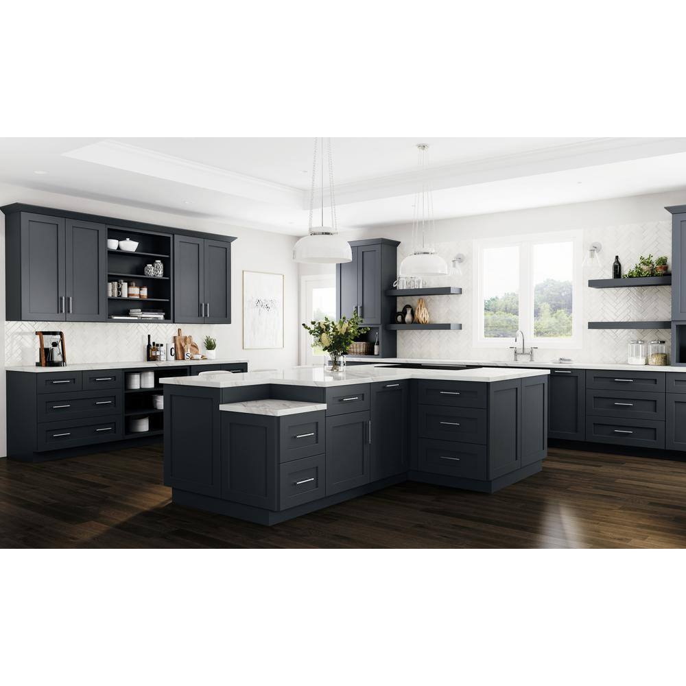 Home Decorators Collection Newport Onyx Gray Shaker Assembled Plywood 30 x 34.5 x 24 in. Stock Base Kitchen Cabinet 2 Soft Close Drawers and Doors B30-NDO