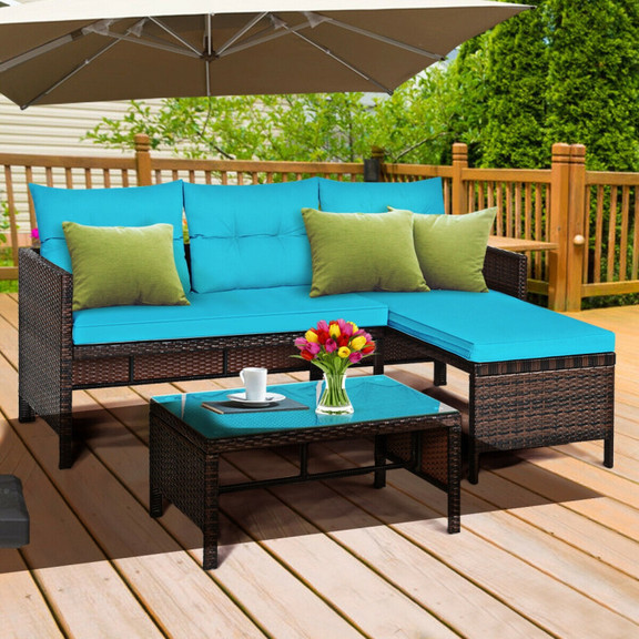 Costway 10457698 3 Pieces Patio Wicker Rattan Sofa...