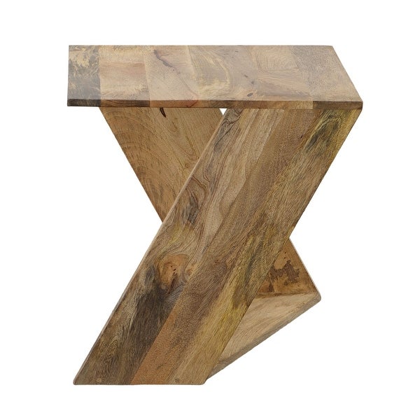 20 Inch Handcrafted Mango Wood Side End Table， with angled Panel Artisanal Base for Foyer， Den， Bedroom， or Living Room