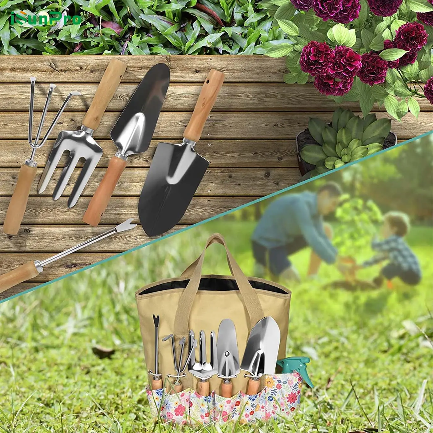 New Garden Tools Set Heavy Duty Gardening Hand Tool Kits with Sturdy Fabric Storage Bag For Planting Weeding Trimming Loosening