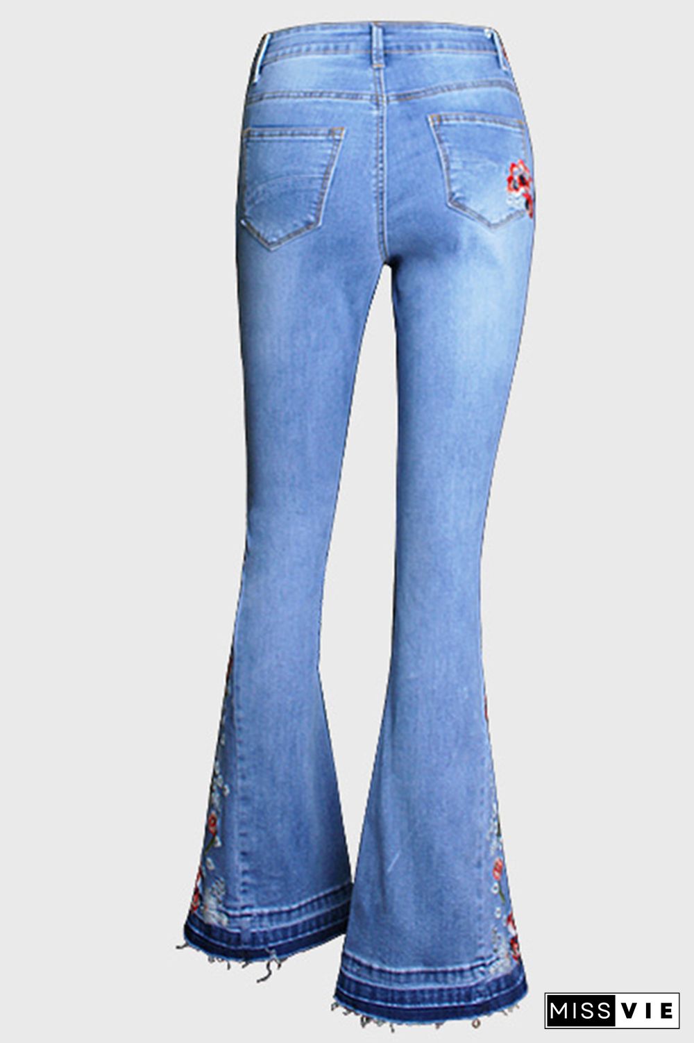 Bleach Embroidered Side Bell Bottom Flared Jeans Wholesale Boutique