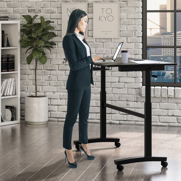 Atlantic Sit Stand Desk with Casters   Black (Heig...