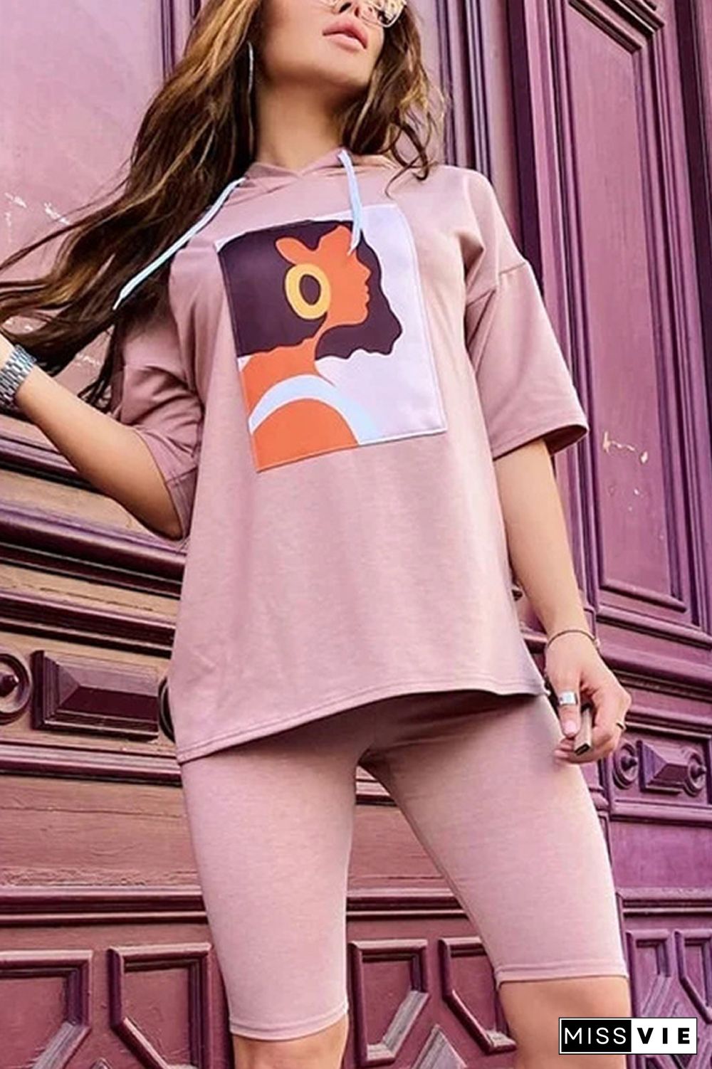 Cartoon Print Hoodie Two Pieces Sets