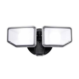 AWSENS 2-Light Black Outdoor Integrated LED Wall or Eave Mount Flood Light AW5062-BK