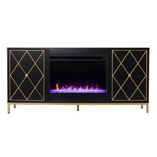 SEI FURNITURE Marradi 58 in. Color Changing Electric Fireplace with Media Storage in Black HD121192