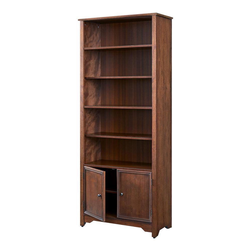 Home Decorators Collection Bradstone 72 in. Walnut Brown Wood Open Bookcase with 2 Doors JS-3427-C