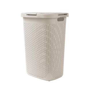 Mind Reader Basket Collection 60 Liter (15kg33lbs) Capacity Laundry Hamper Cut Out Handles Attached Hinged Lid Ivory 60HAMP-IVO