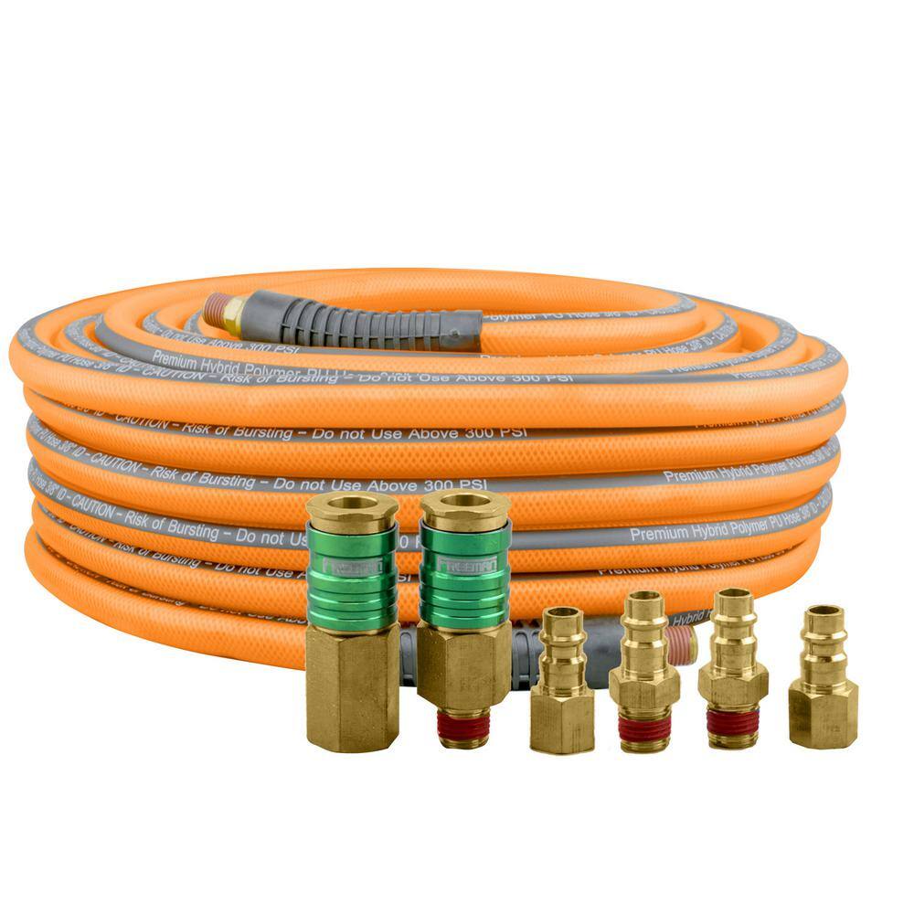 Freeman 38 in. x 65 ft. PU Hybrid High Flow Air Hose Kit with 6 Brass Fittings PHF3865WF