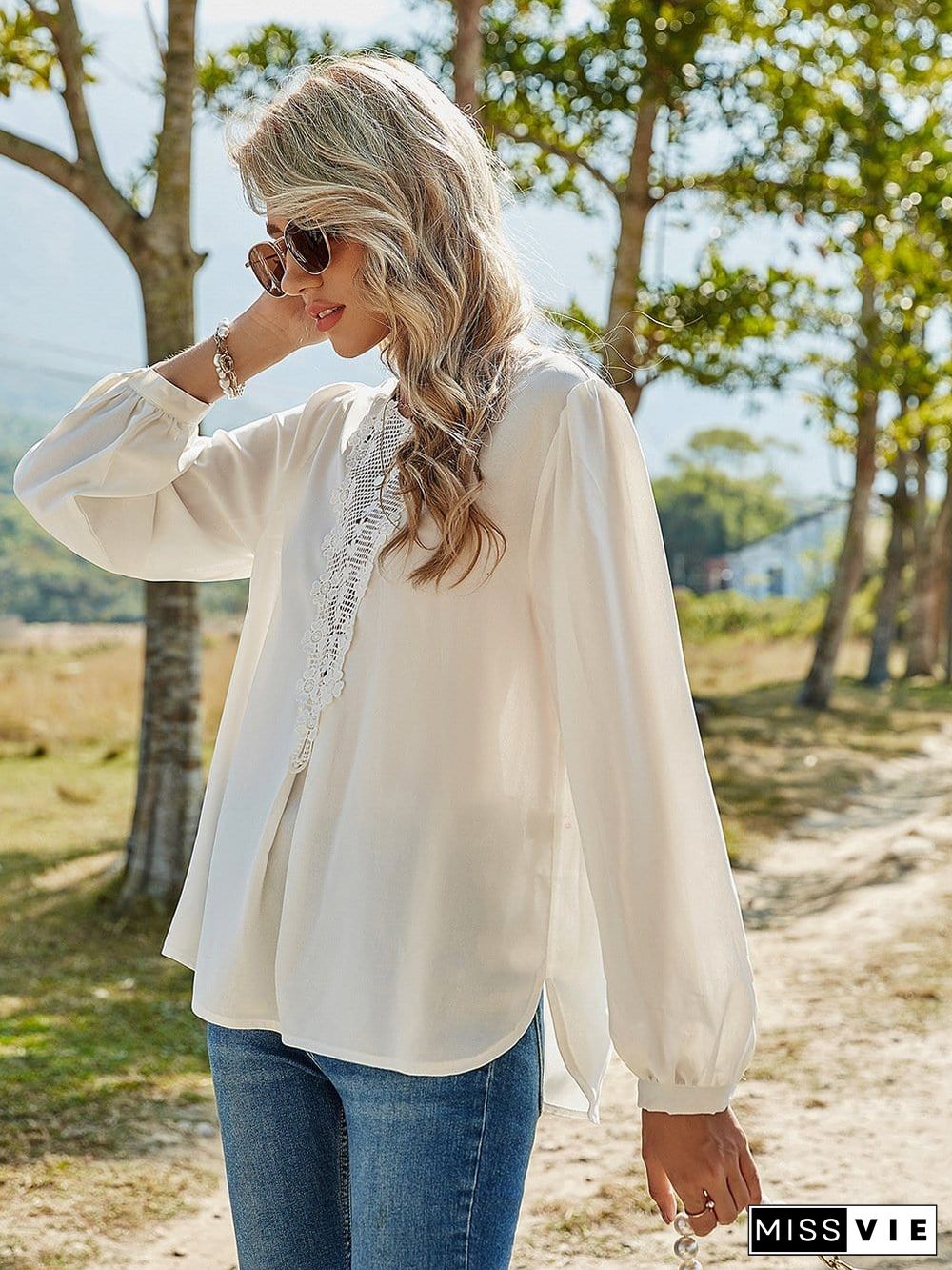 V Lace Drop Blouse