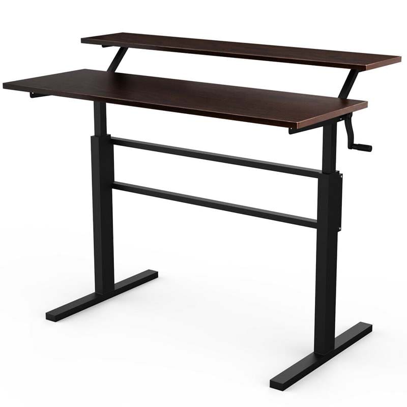 2-Tier Standing Desk, Height Adjustable Sit Stand Up Desk, Computer Desk Workstation with Monitor Stand & Foldable Crank Handle