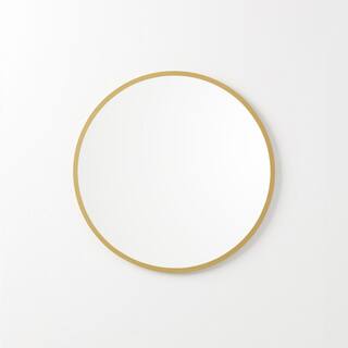 better bevel 24 in. W x 24 in. H Rubber Framed Round Bathroom Vanity Mirror in Matte Gold 19014