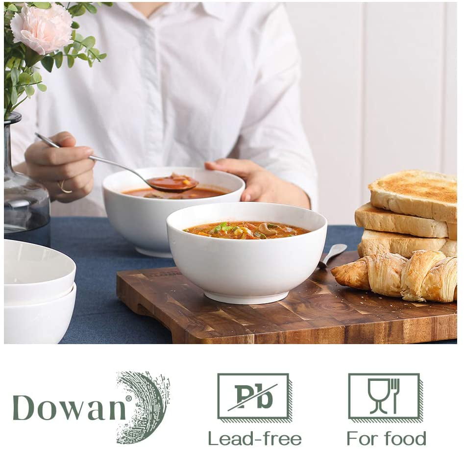 DOWAN 22 Oz White Ceramic Soup and Cereal Bowls for Kitchen， Set of 4， Dishwasher and Microwave Safe