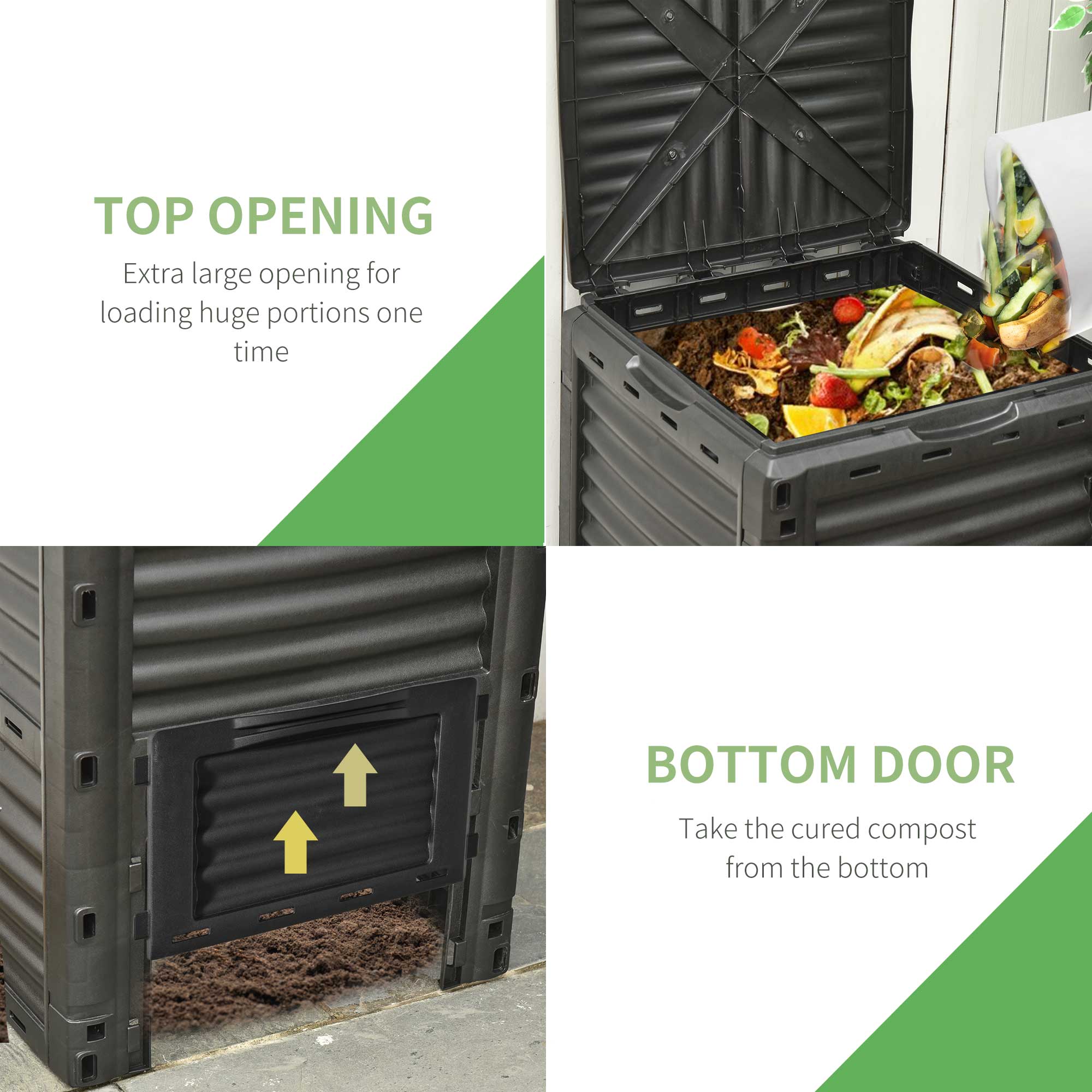 Outsunny Garden Compost Bin 80 Gallon Large Outdoor Compost Container, Black