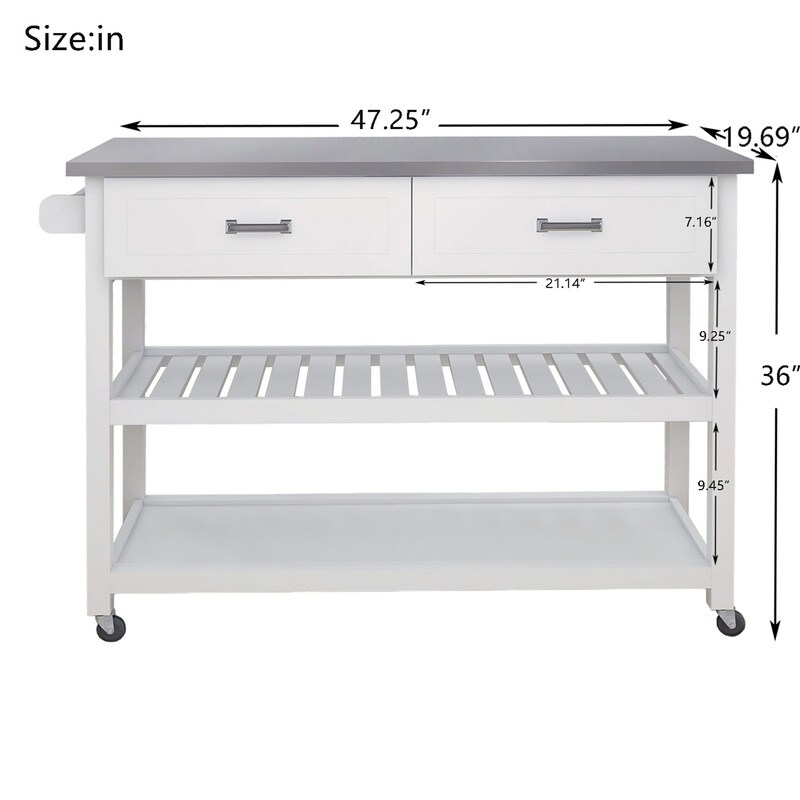 AOOLIVE Stainless Steel Table Top Kicthen Cart With Two Drawers White