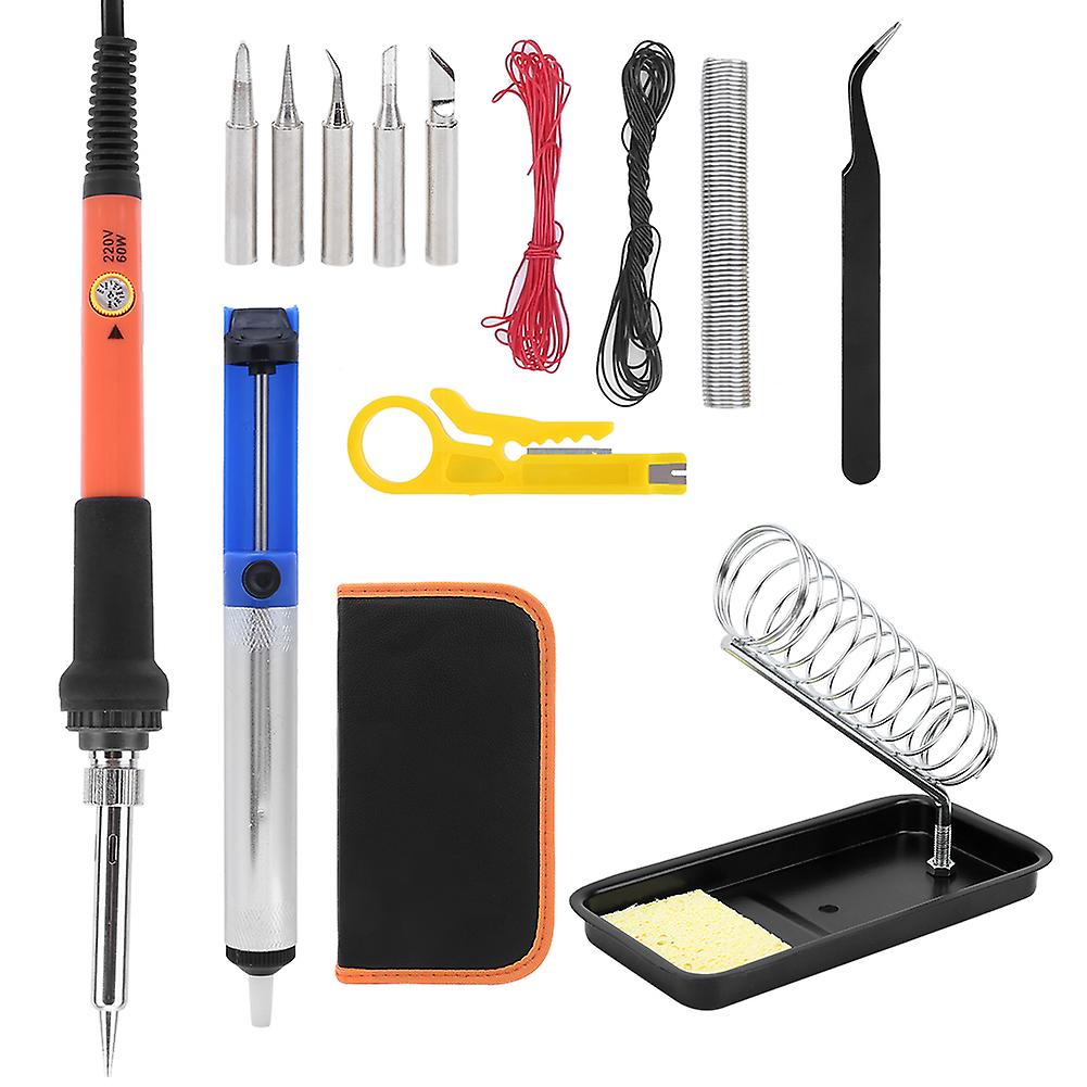 15pcs Electric Soldering Iron Set Orange Temperature Adjustable Welding Tools 60w