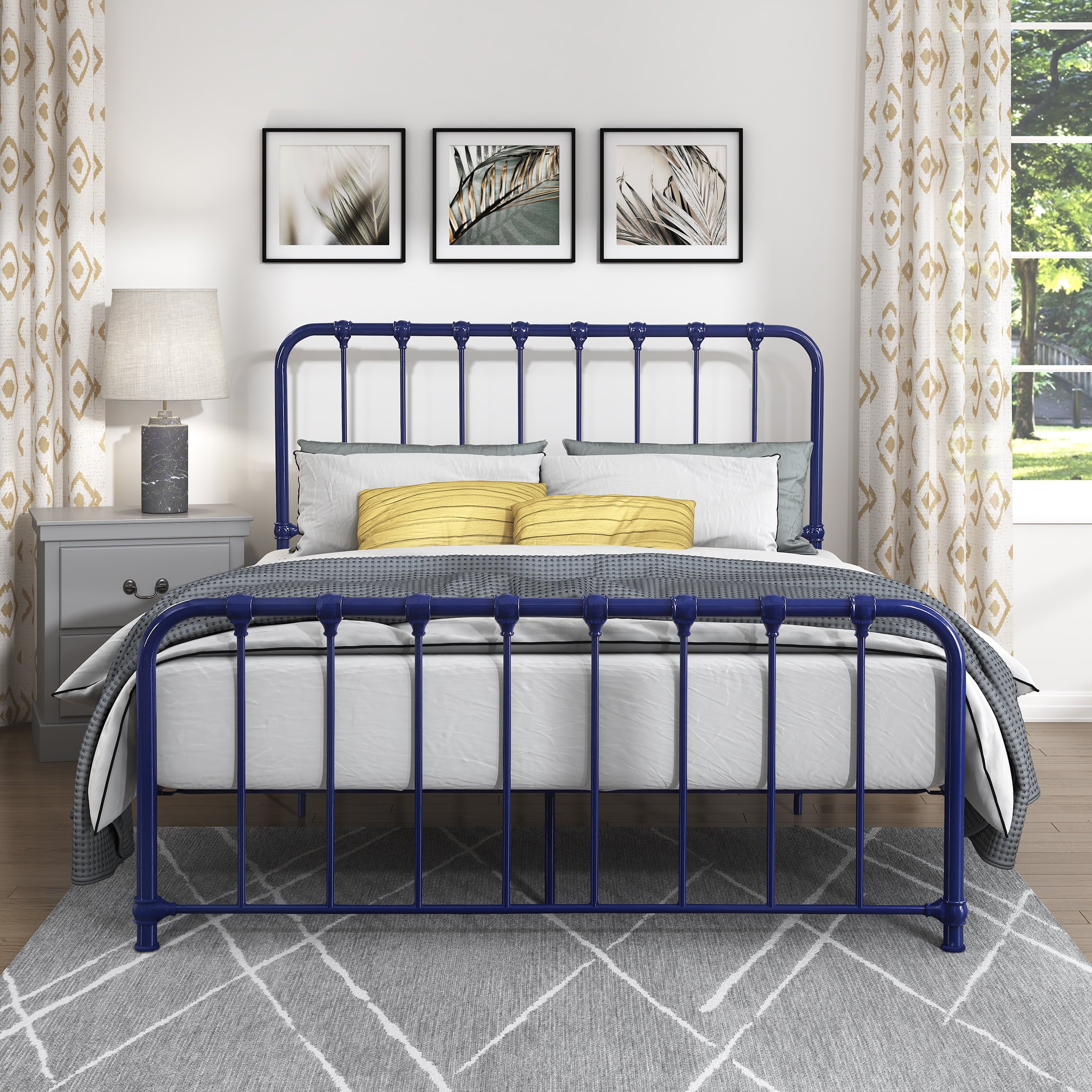 OakvillePark Umatilla Metal Platform Bed, Full, Navy Blue