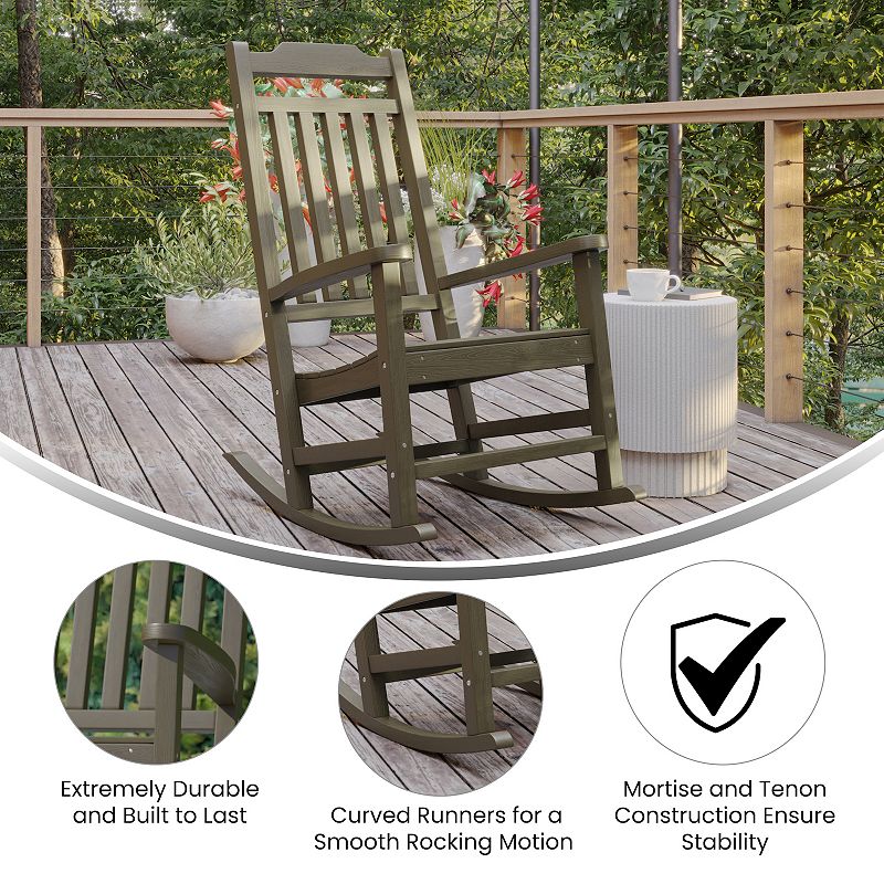 Emma and Oliver Set of 2 All-Weather Poly Resin Faux Wood Rocking Chairs for Porch andPatio