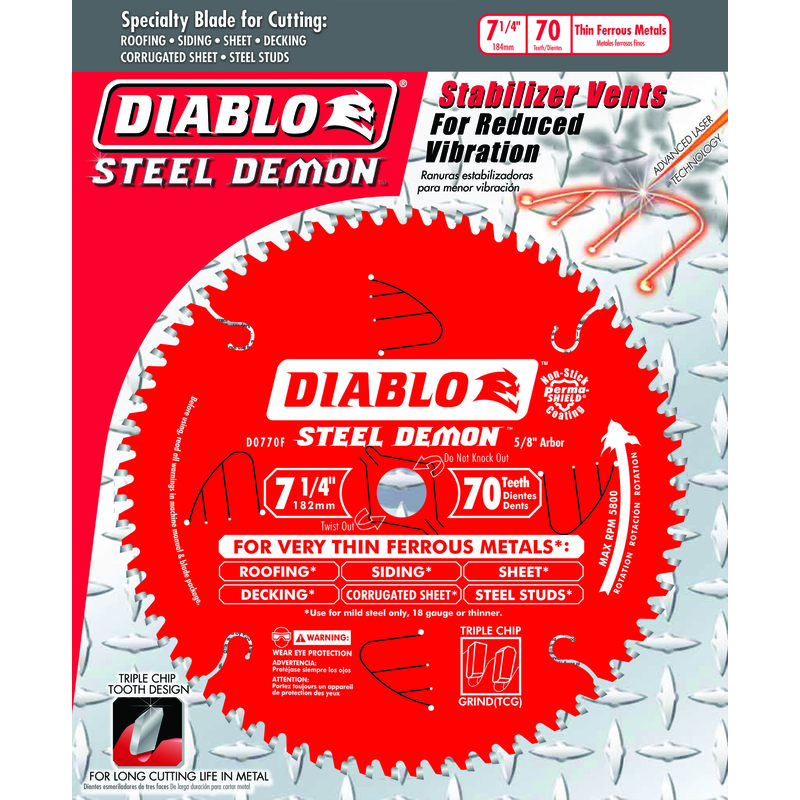 Diablo Steel Demon 7-1/4 in. D X 5/8 in. Carbide Circular Saw Blade 70 teeth 1 pc