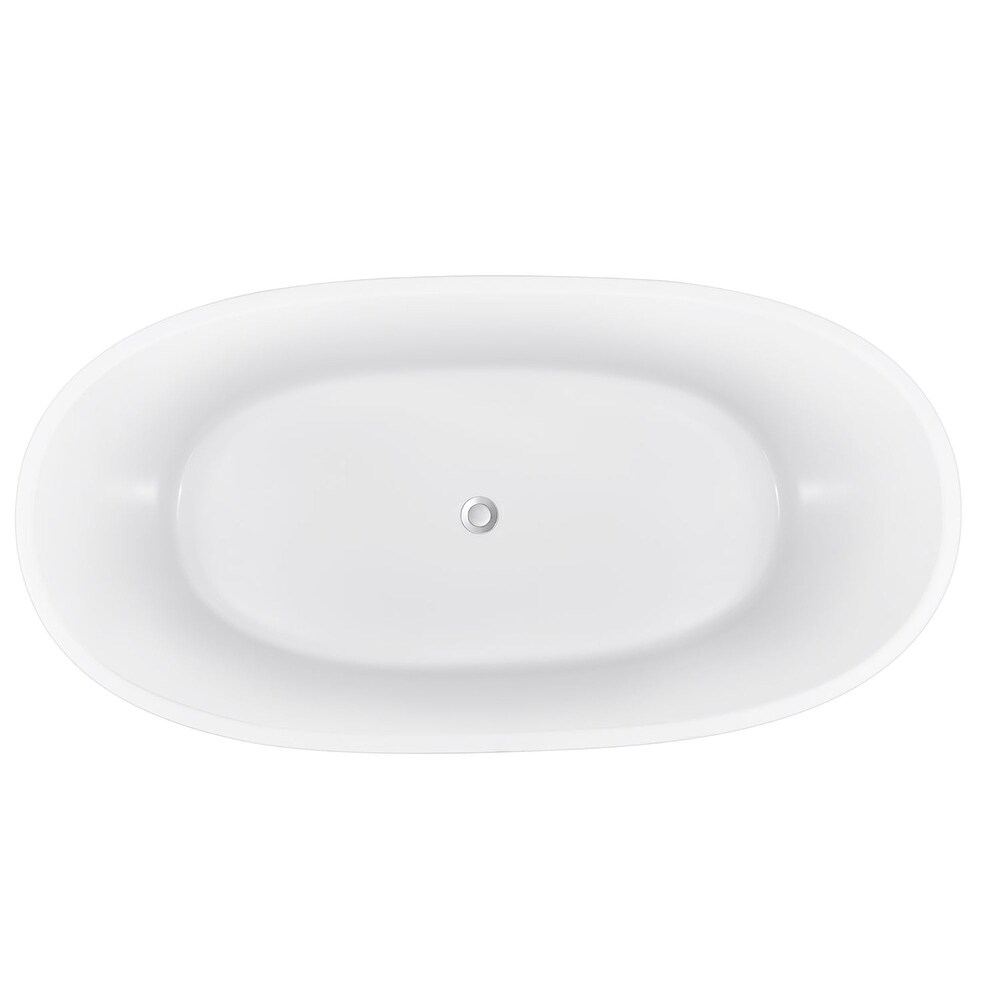 63 Inch Acrylic Freestanding Soaking Bathtub in White with Overflow and Drain