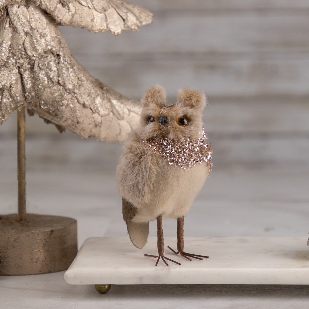 Brown Sequin Standing Owl Christmas Figurine