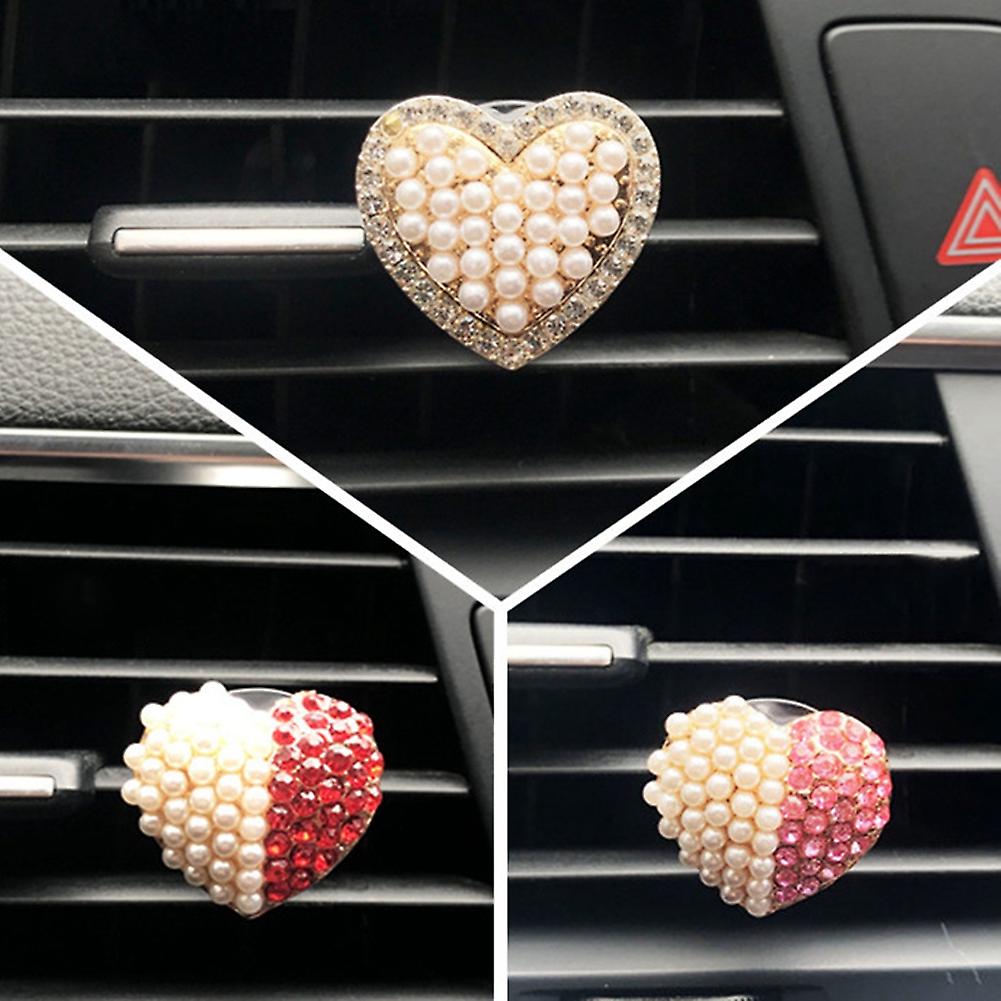 Car Air Vent Clip Charm Heart Shape Bling Crystal Car Fragrance Diffuser Vent Clip Rhinestone Oil Diffuser Vent Clip Car Freshener For Women Ladies Gi