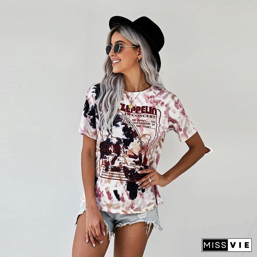 Summer Women Tshirts Tie-dye letter printing Tshirt Plus Size aesthetic clothes Tops For Fashion Women's Sundress Clothing