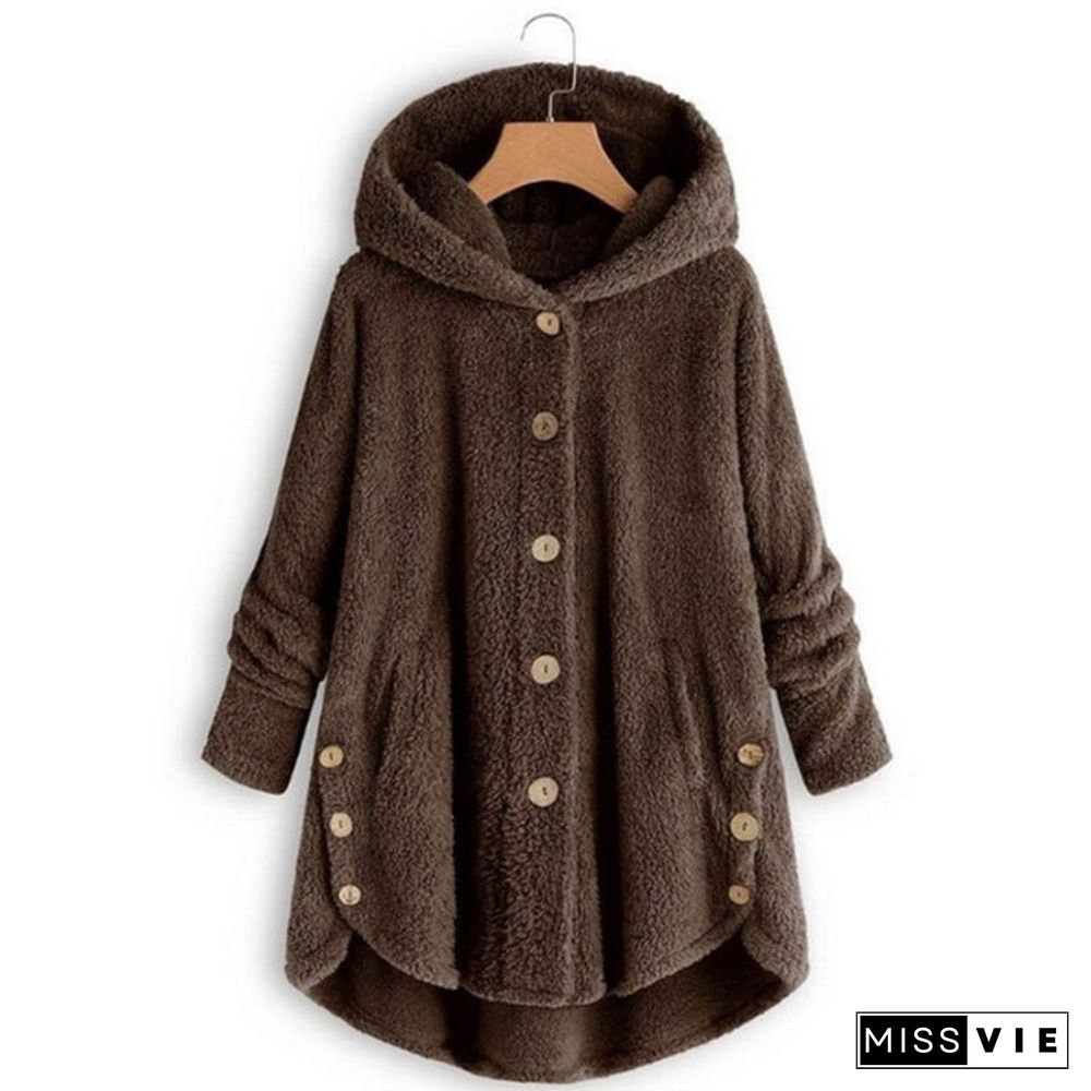 New Women's Fashion Warm Jacket Autumn Winter Casual Plush Fleece Hooded Coat Loose Cardigan Sweater Winter Hoody Tops Plus Size