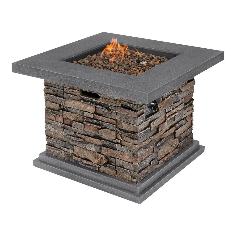 Home Decorators Collection 34 in. x 24 in. Envirostone Propane Gas Brown Fire Pit with Lava Rocks 52469