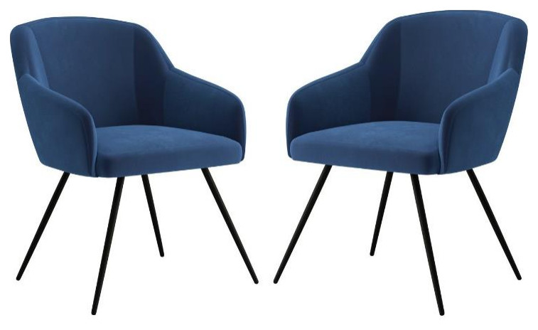 Home Square 2 Piece Velvet Upholstered Accent Chair Set in Dark Blue/Black   Midcentury   Armchairs And Accent Chairs   by Homesquare  Houzz