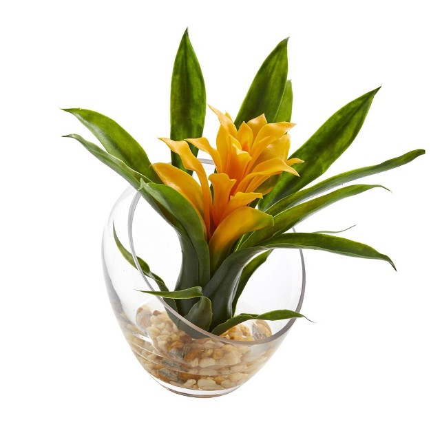 Nearly Natural 8-in Tropical Bromeliad In Angled Vase Artificial Arrangement