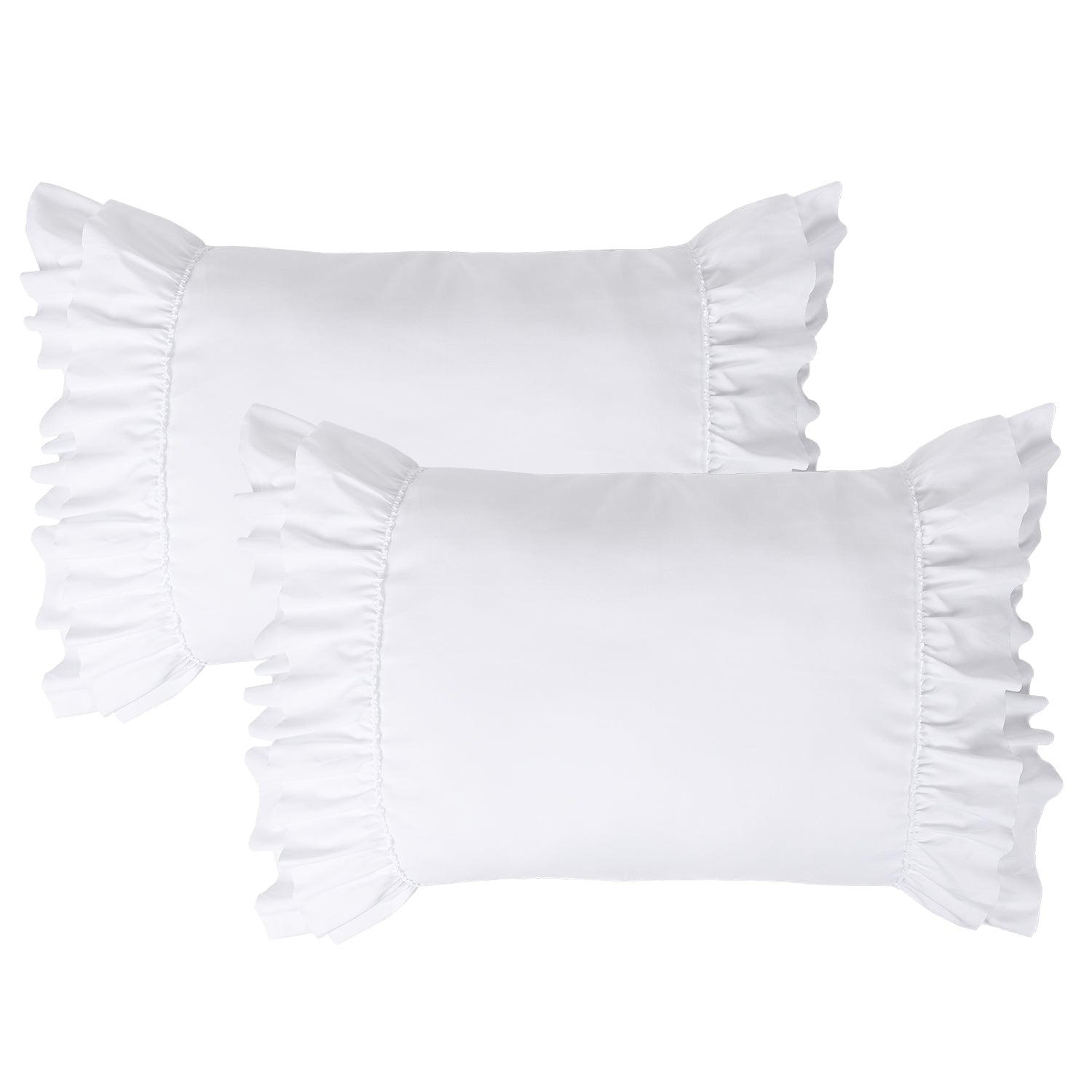 HIG Set of 2 Vintage Ruffle Pillow Shams， 100% Microfiber， White， 20 x 26 inches