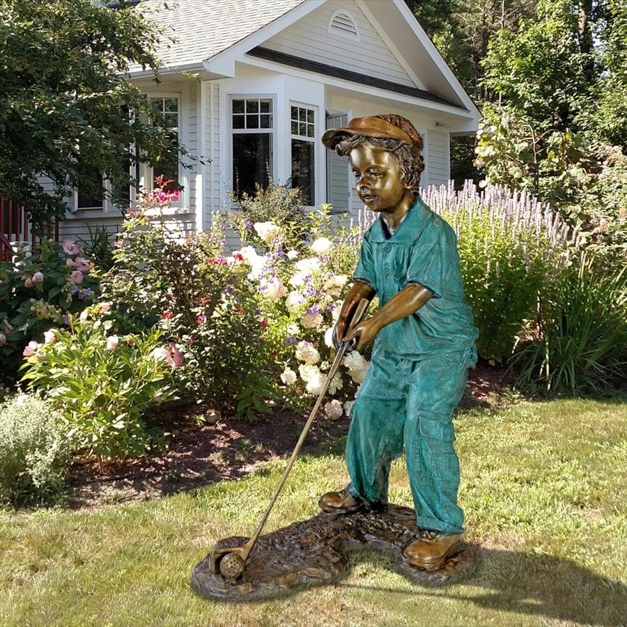 Gabe the Boy Golfer Cast Bronze Garden Statue by Design Toscano