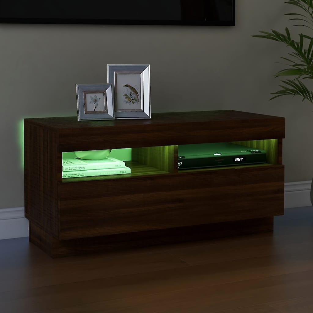 Tv Cabinet With Led Lights Brown Oak 80x35x40 Cm