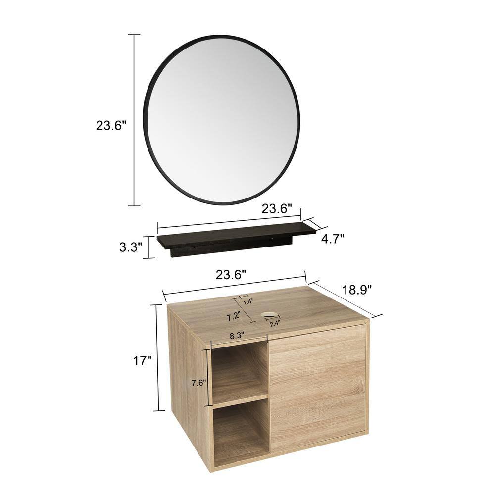 Puluomis 24 in. W x 19 in. D x 29 in. H Single Sink Bath Vanity in Burlywood with Burlywood Solid Surface Top and Mirror US-BV1004+US-HW1125