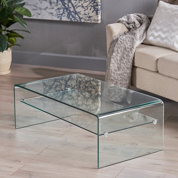 Ramona Glass Rectangle Coffee Table with Shelf by Christopher Knight Home