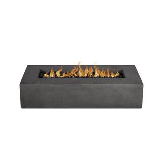 JENSEN CO Brookhurst 56 in. W x 13 in. H Outdoor GFRC Liquid Propane Fire Pit in Carbon with Lava Rocks 1590LP-CBN