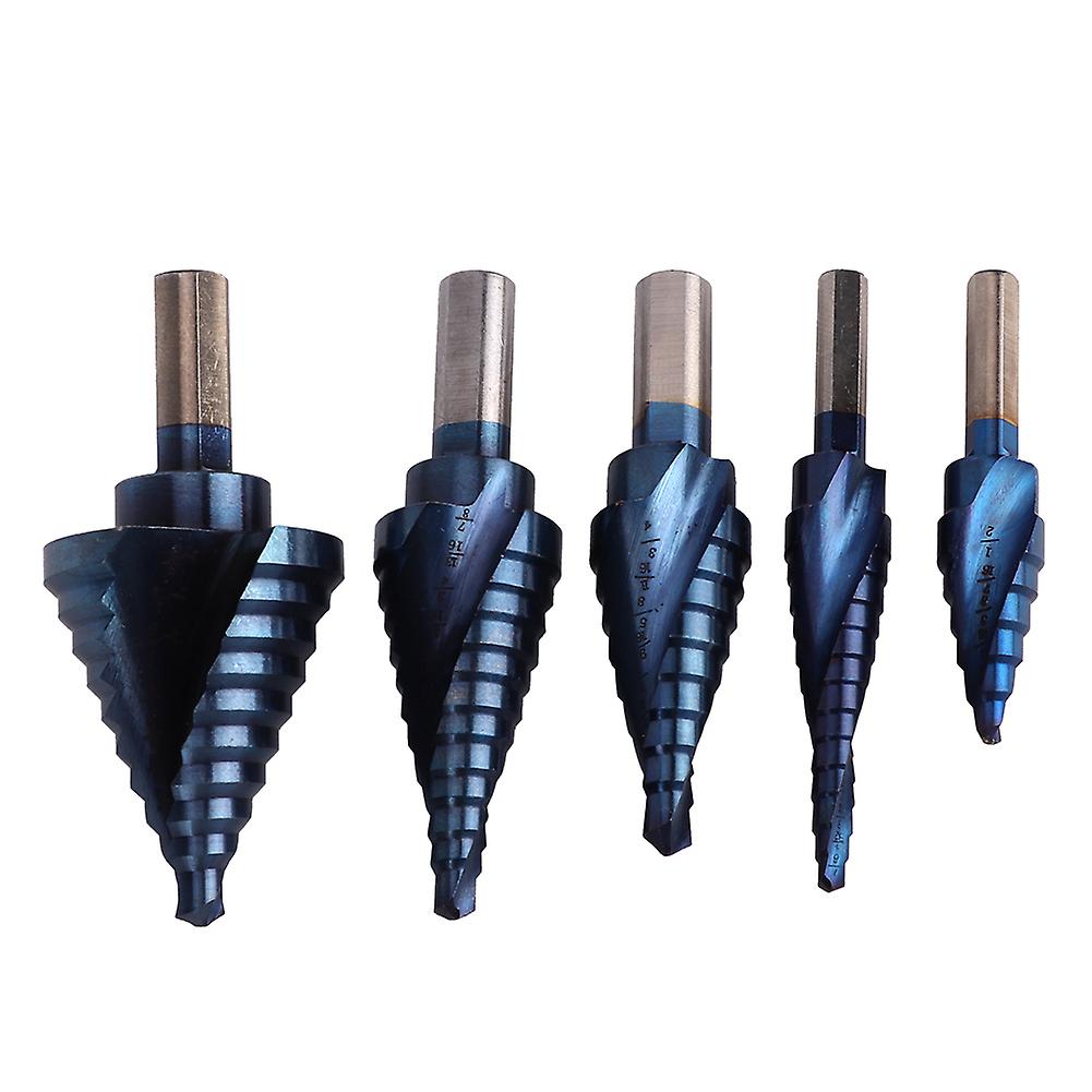 5pcs Step Drill Set Triangle Shank Spiral Groove Plating Deburring Chamfering Tools