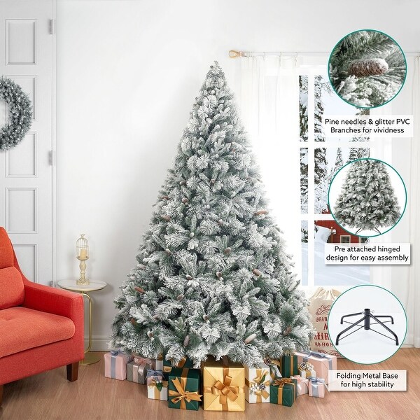 Glasgow Artificial Christmas Tree，Prelit Christmas Tree with Lights，Pine and Hinged White Christmas Trees with Tips