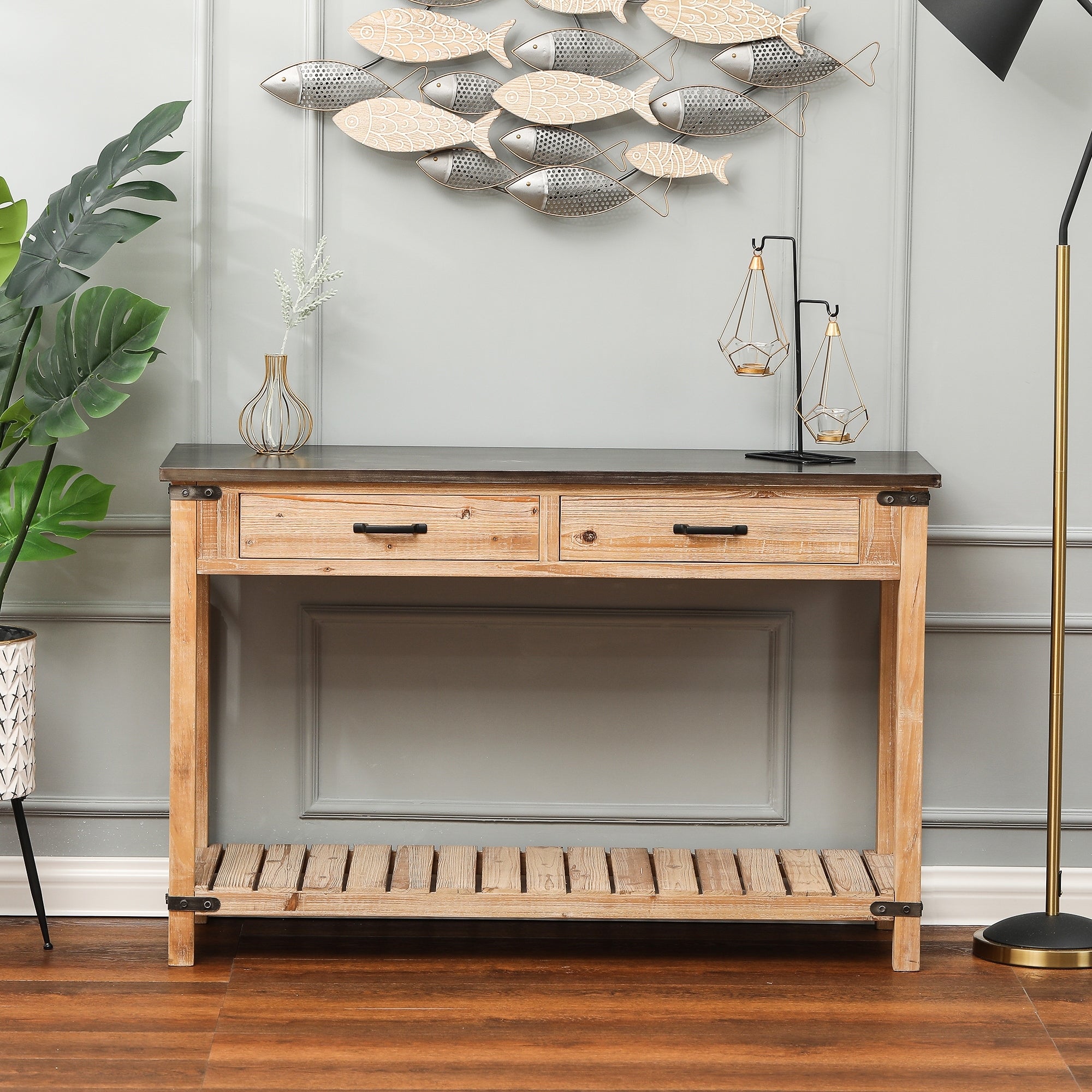 Natural Wood Two Drawer Console Table - 47.37