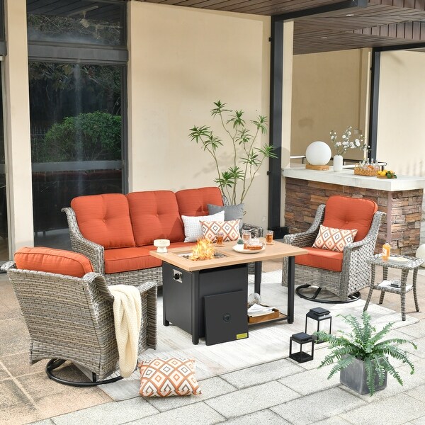 XIZZI 5Piece Wicker Patio Furniture Swivel Rocking Chair Set with Fire Pit