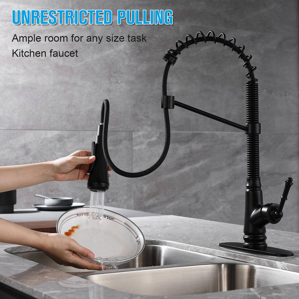 ELLOALLO Single Handle Pull Down Sprayer Kitchen Faucet with Deckplate Included and 4 Spray in Matte Black EKF-BR-816