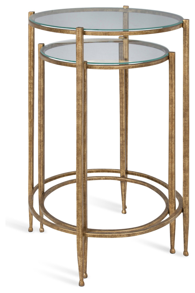 Solange Metal and Glass Nesting Tables 2 Piece Set  Gold 2 Piece   Contemporary   Coffee Table Sets   by Uniek Inc.  Houzz