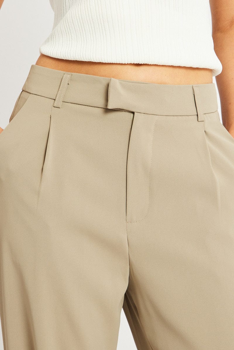 Brown Wide Leg Pants Mid Rise