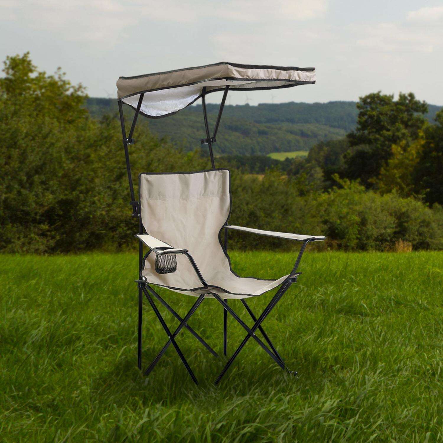 QuikShade Taupe Canopy Folding Quad Chair