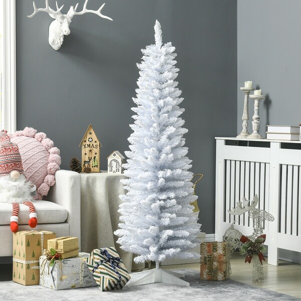 5' / 7' Christmas Tree，Slim Design with Realistic Branches，White